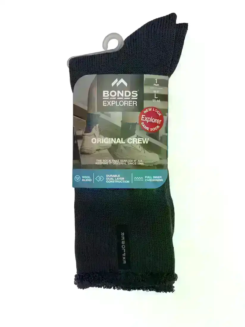 1 x Mens Bonds Explorer Original Crew Wool Blend Steel Grey Socks