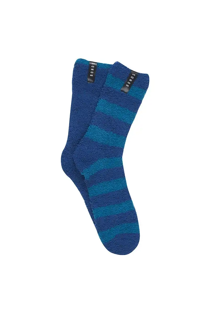 2 x Mens Bonds Super Soft Crew Socks Marshmallow Home Socks Blue Aqua