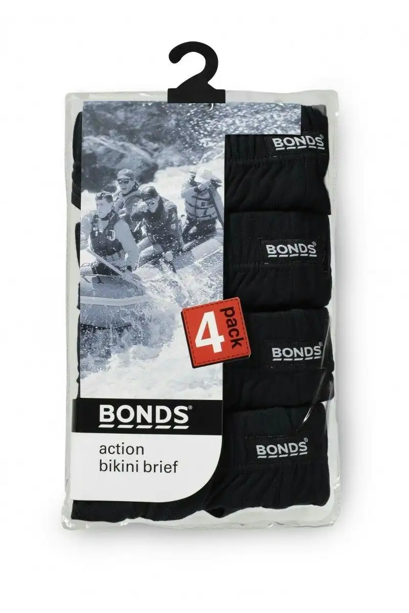 Bonds Mens 4 Pairs Black Action Bikini Brief Underwear Size S M L Xl Xxl Tracking