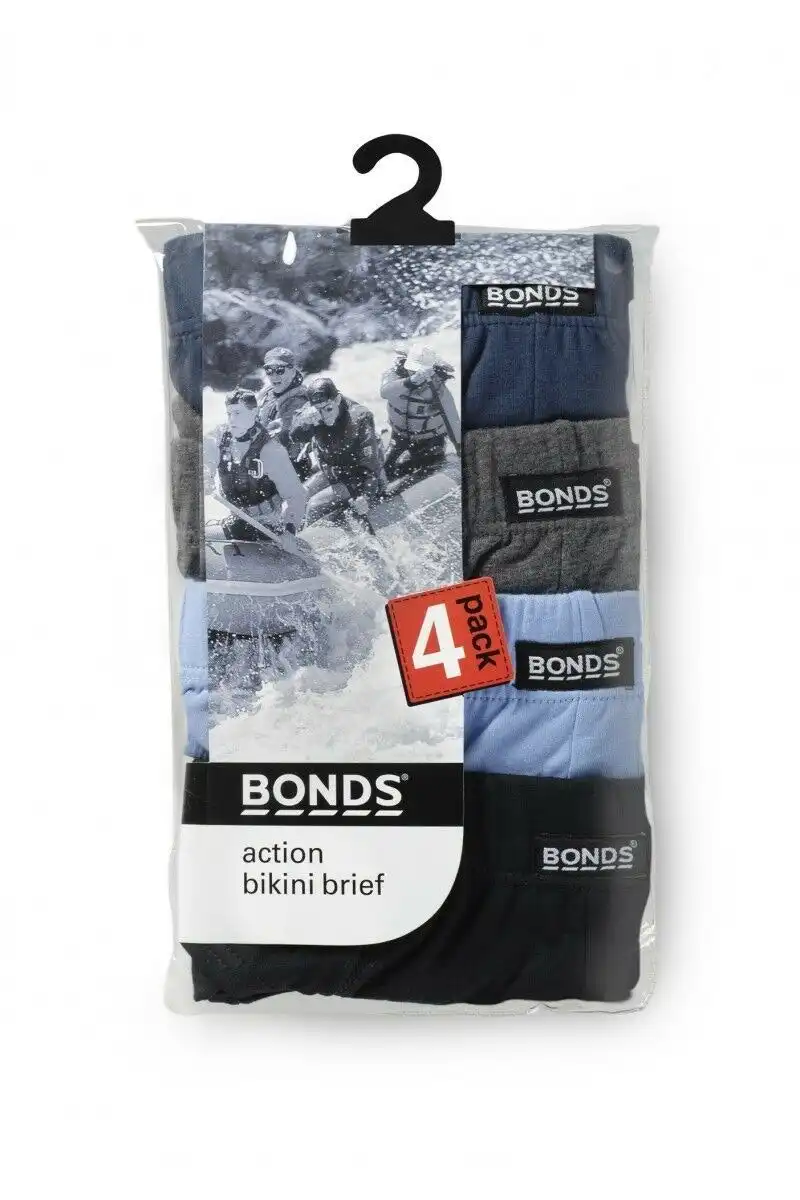 New Bonds Mens Action Bikini 4 Pairs Underwear Undies Briefs Brief Cotton Jocks