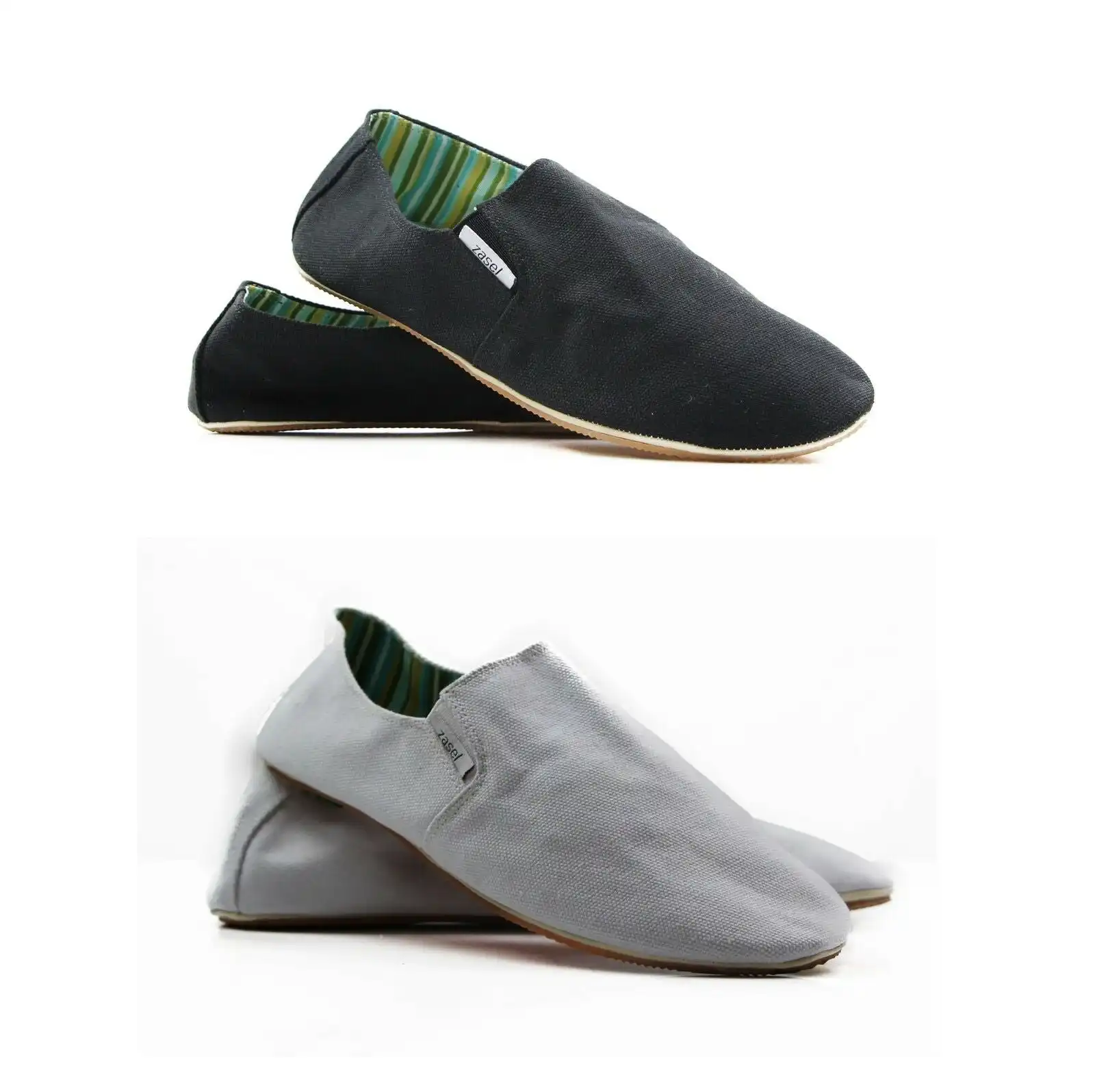 2 Pairs X Mens Zasel Black & White Cotton Canvas Slip On Flat Casual Flats Shoes