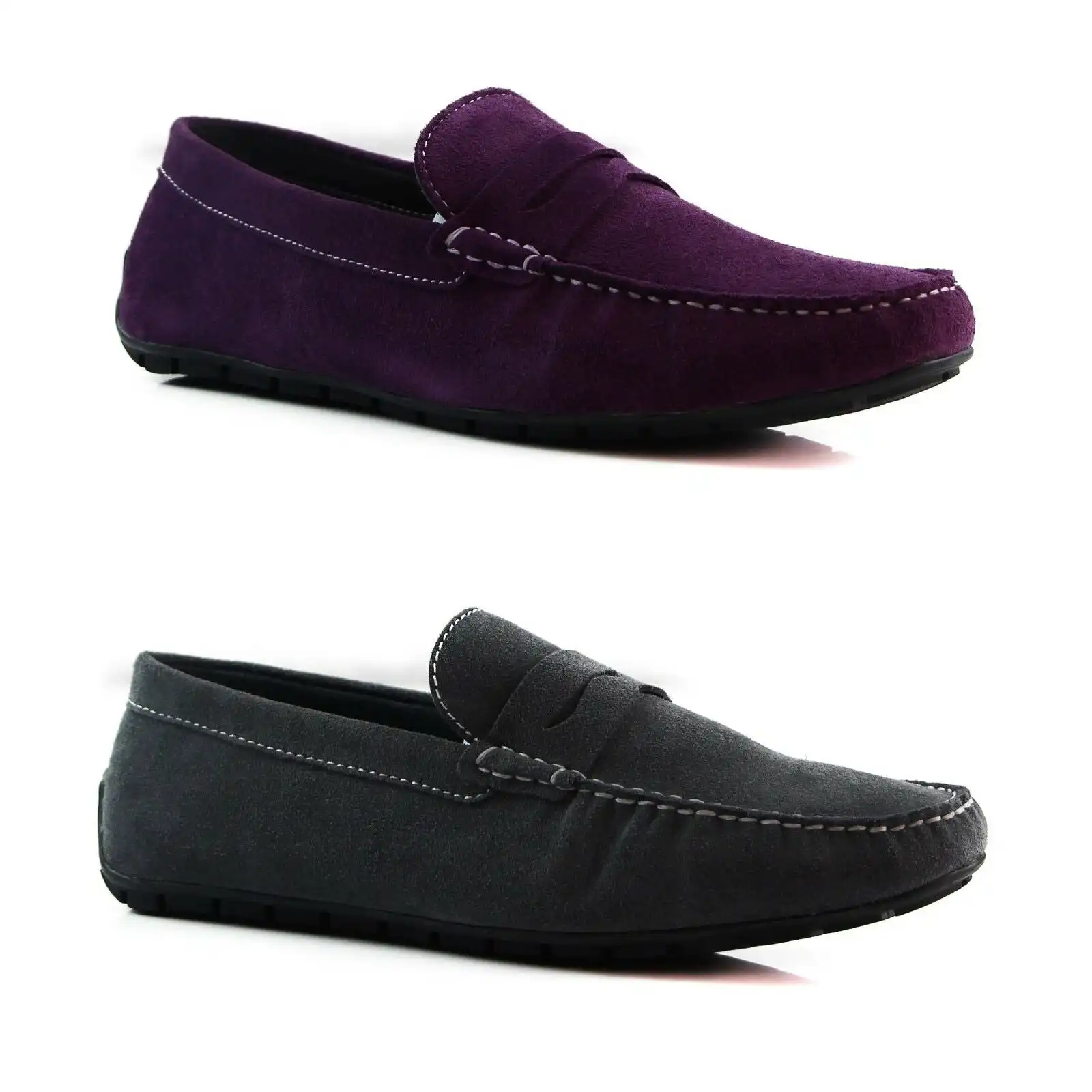 Mens Zasel Breeze Suede Leather Casual Purple / Grey Slip On Boat Deck Shoes