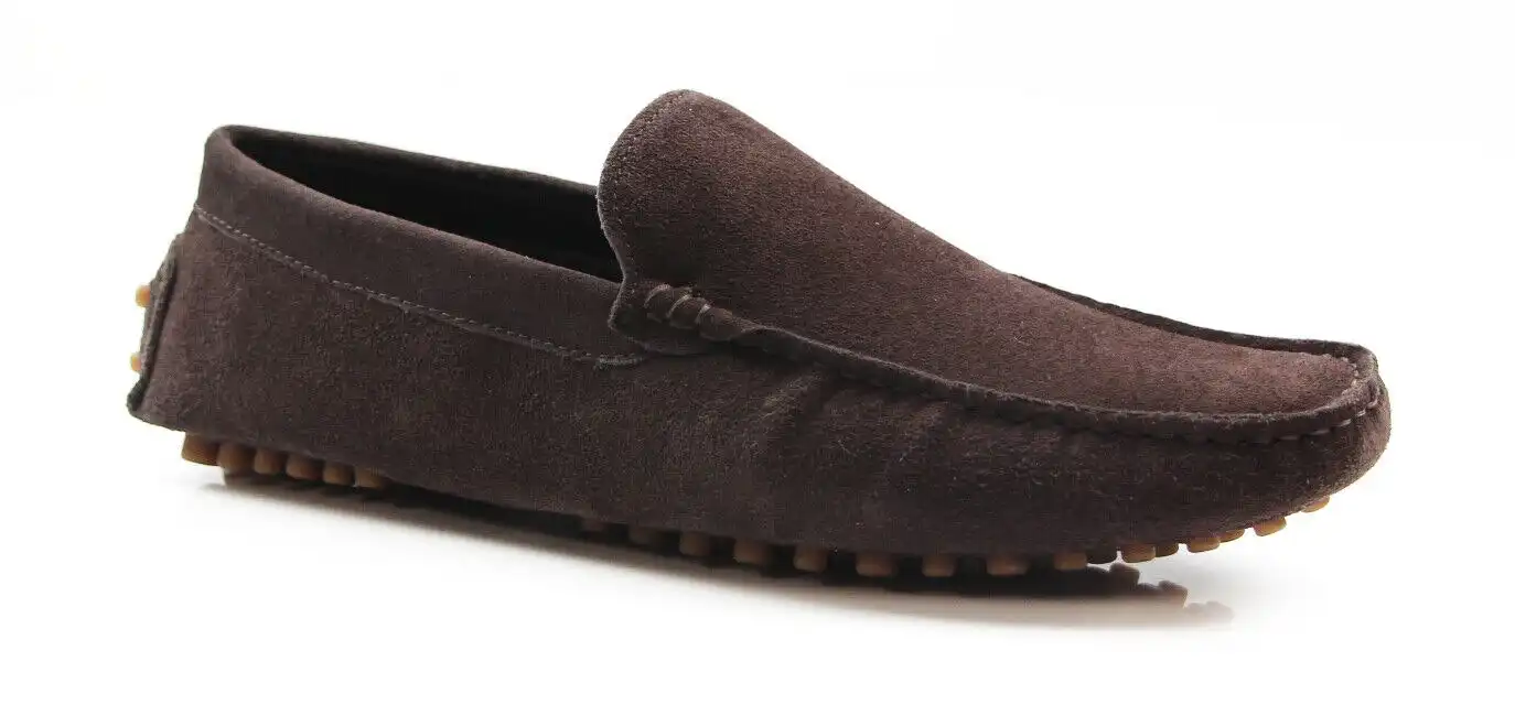 Mens Zasel Summer Boat Shoes Dark Brown Suede Casual Slip On Deck Grip Loafers