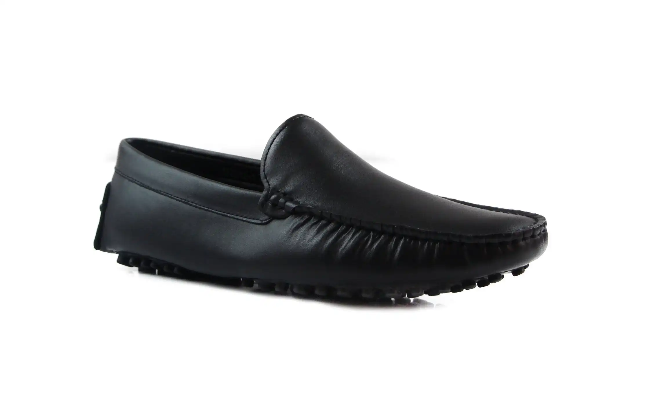 Mens Zasel Summer Slip On Black Leather Boat Shoes