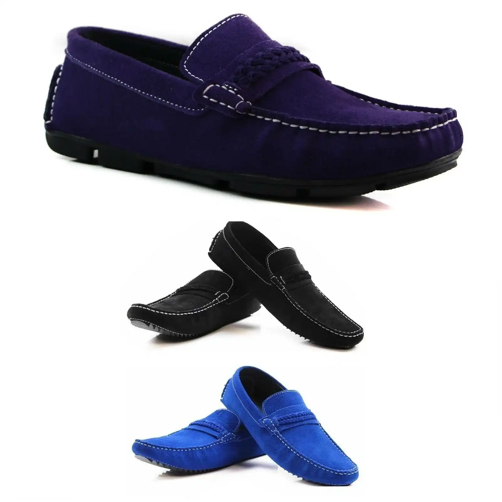 Mens Zasel Cruze Blue Black Purple Suede Leather Casual Boat Deck Loafers Shoes