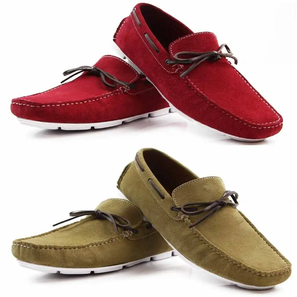 Mens Zasel Port Red Camel Suede Leather Casual Dress Boat Deck Loafers Shoes