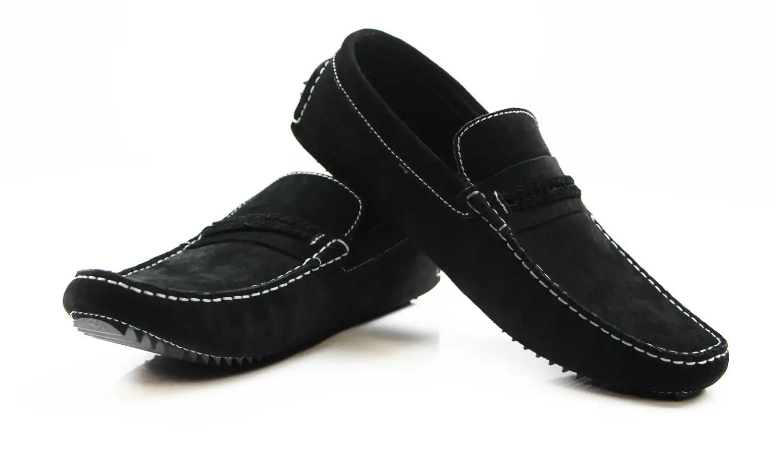 Mens Zasel Cruze Black Suede Leather Casual Boat Deck Loafers Shoes