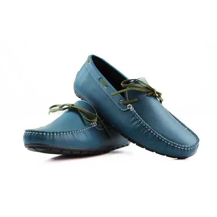 Mens Zasel Anchor Slip On Green Leather Boat Shoes