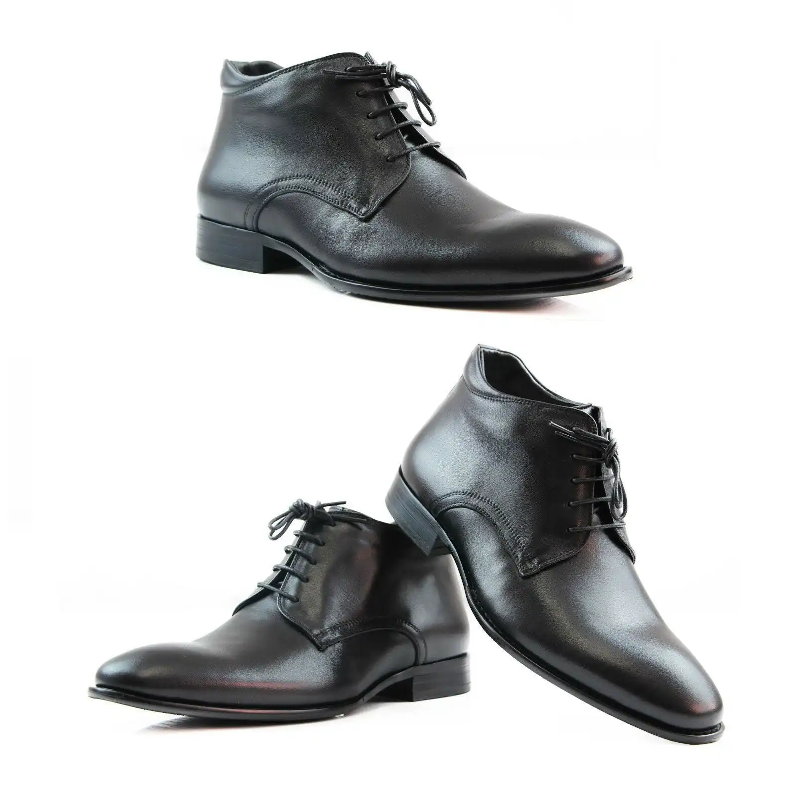 Mens Zasel Cosmo Black Formal Leather Lace Up Dress Casual Mens Wedding Boots