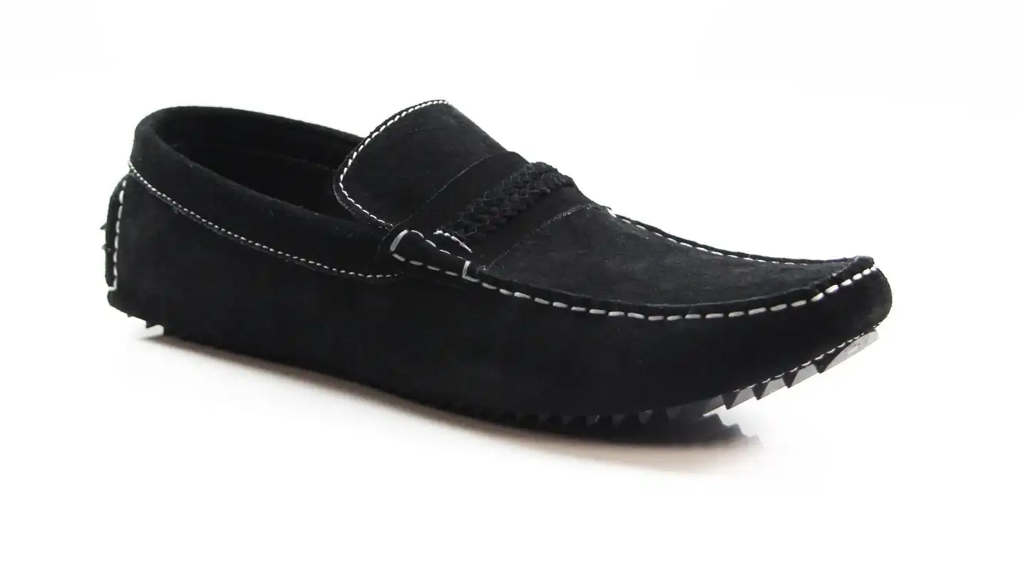 Mens Zasel Cruze Slip On Black Suede Boat Shoes