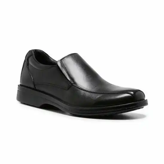 Mens Hush Puppies Noel Black Leather Work Extra Wide Slip On Shoes