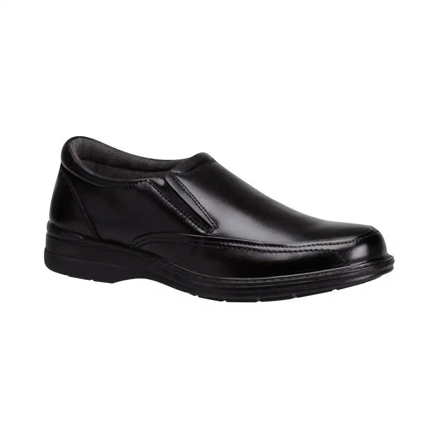 Mens Hush Puppies Transit Extra Wide Men Black Leather Work Slip On Shoes