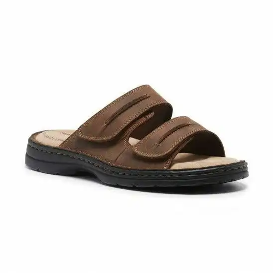 Mens Hush Puppies Slider Brown Sandals Slip On Leather Summer Shoes