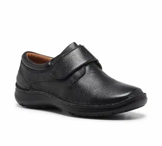 Mens Hush Puppies Bloke Black Leather Extra Wide Slip On Work Dress Shoes