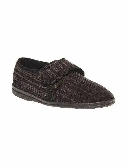 Mens Grosby Thurston Black Slippers Moccasins Warm Night Shoes