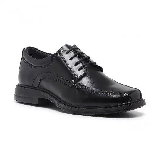Mens Hush Puppies Rochester Extra Wide Leather Work Black Lace Up Shoes