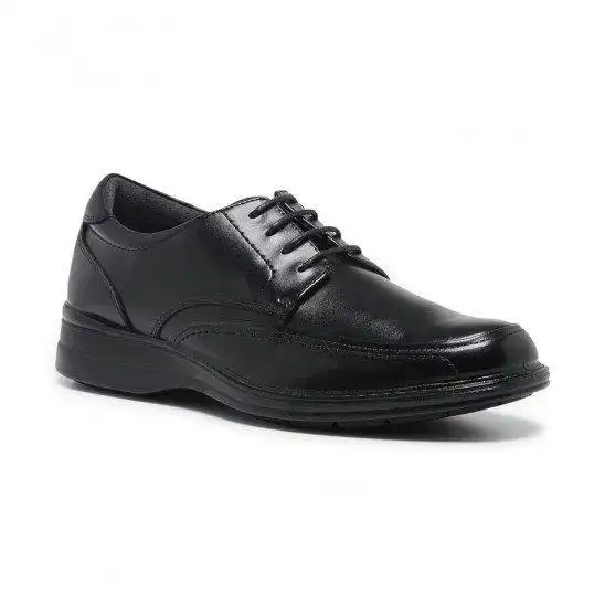 Mens Hush Puppies Torpedo Extra Wide Black Leather Work Lace Up Shoes