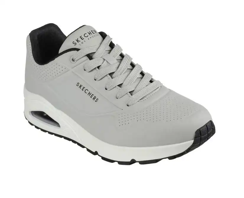 Mens Skechers Uno - Stand On Air Light Grey/Black Sneaker Shoes