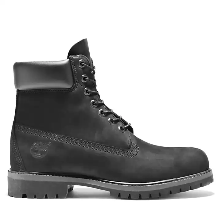 Timberland Mens 6-Inch Premium Black Nubuck Waterproof Boots