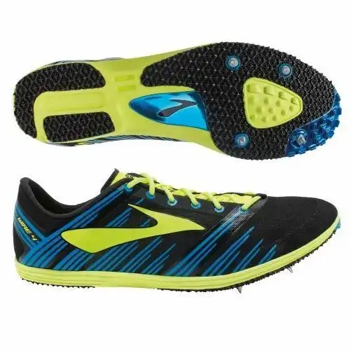 Mens Brooks Wire 4 Black Blue Fluro Yellow Runners Shoes Track Running Spikes