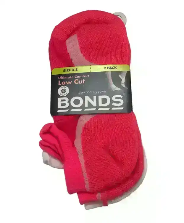 2 x Bonds Womens Ultimate Comfort Low Cut Sport Socks Pink & White