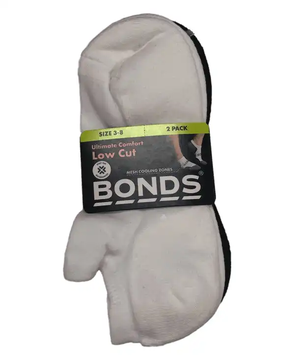 2 x Bonds Womens Ultimate Comfort Low Cut Sport Socks White & Black