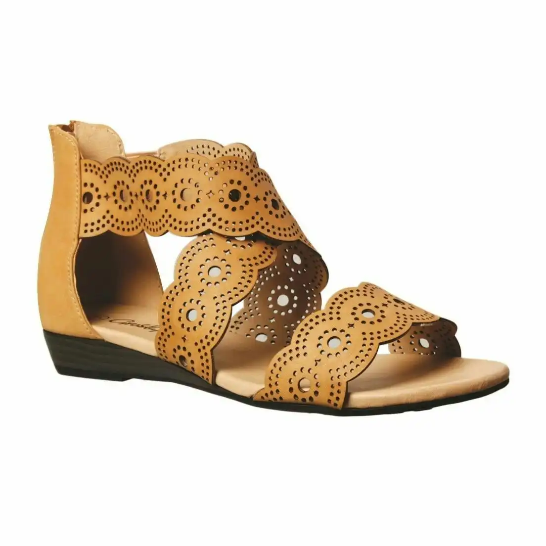 Grosby Skye Black Flats Elastic Womens Ladies Summer Sandals Zip Shoes