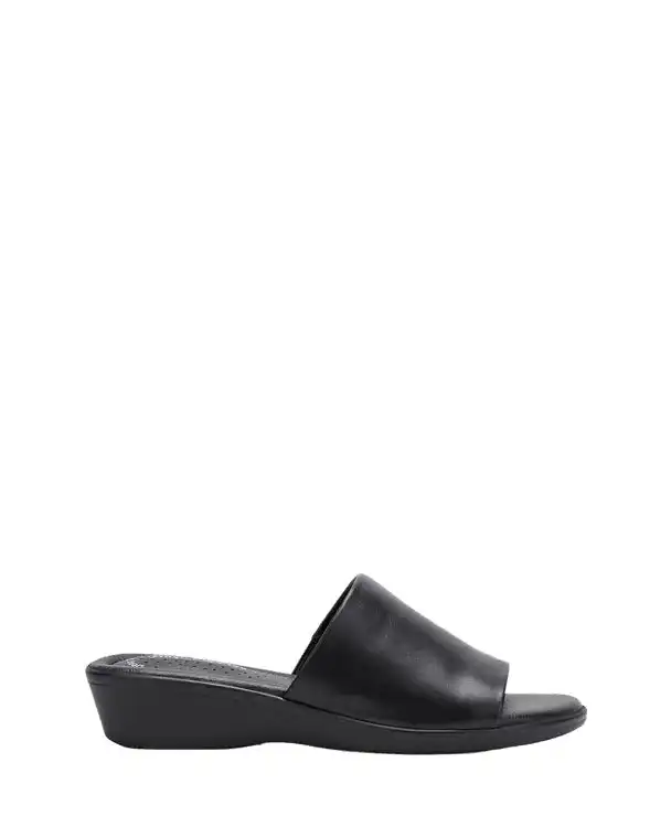 Womens Hush Puppies Coco Slip On Leather Black Wedges Sandals
