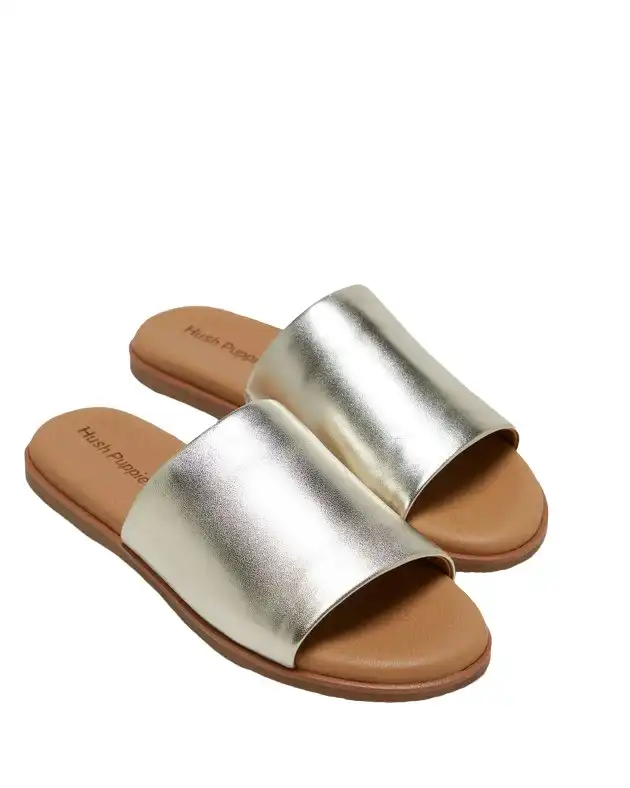 Hush Puppies Womens Paradise Slip On Leather Slides Champagne Sandals