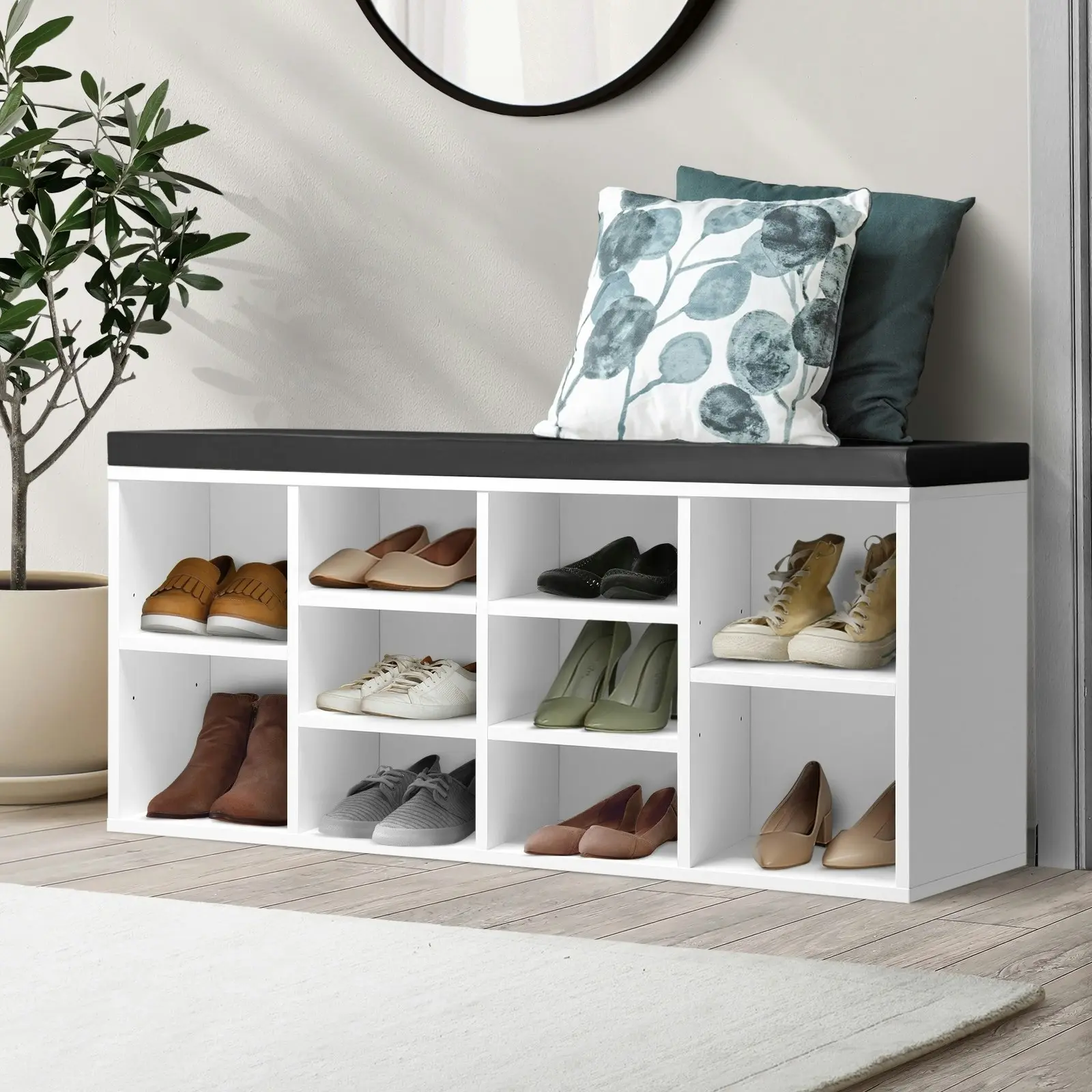 Oikiture Shoe Cabinet Bench Shoe Storage Rack PU Padded Seat