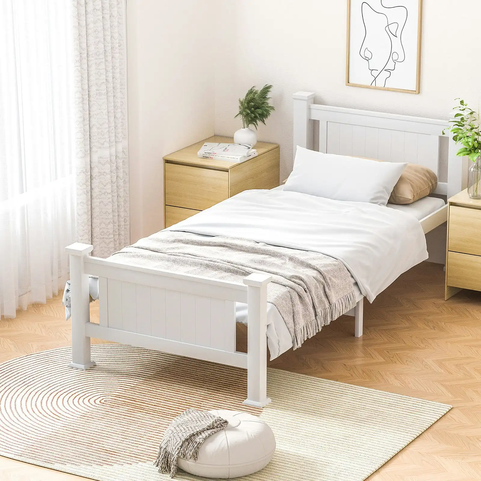 Oikiture Bed Frame Single Size Pine Wooden Timber Base Platform Bedroom