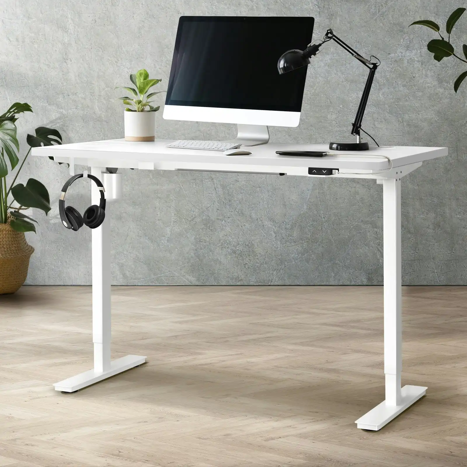 Oikiture 140CM Electric Standing Desk Single Motor Table Top White