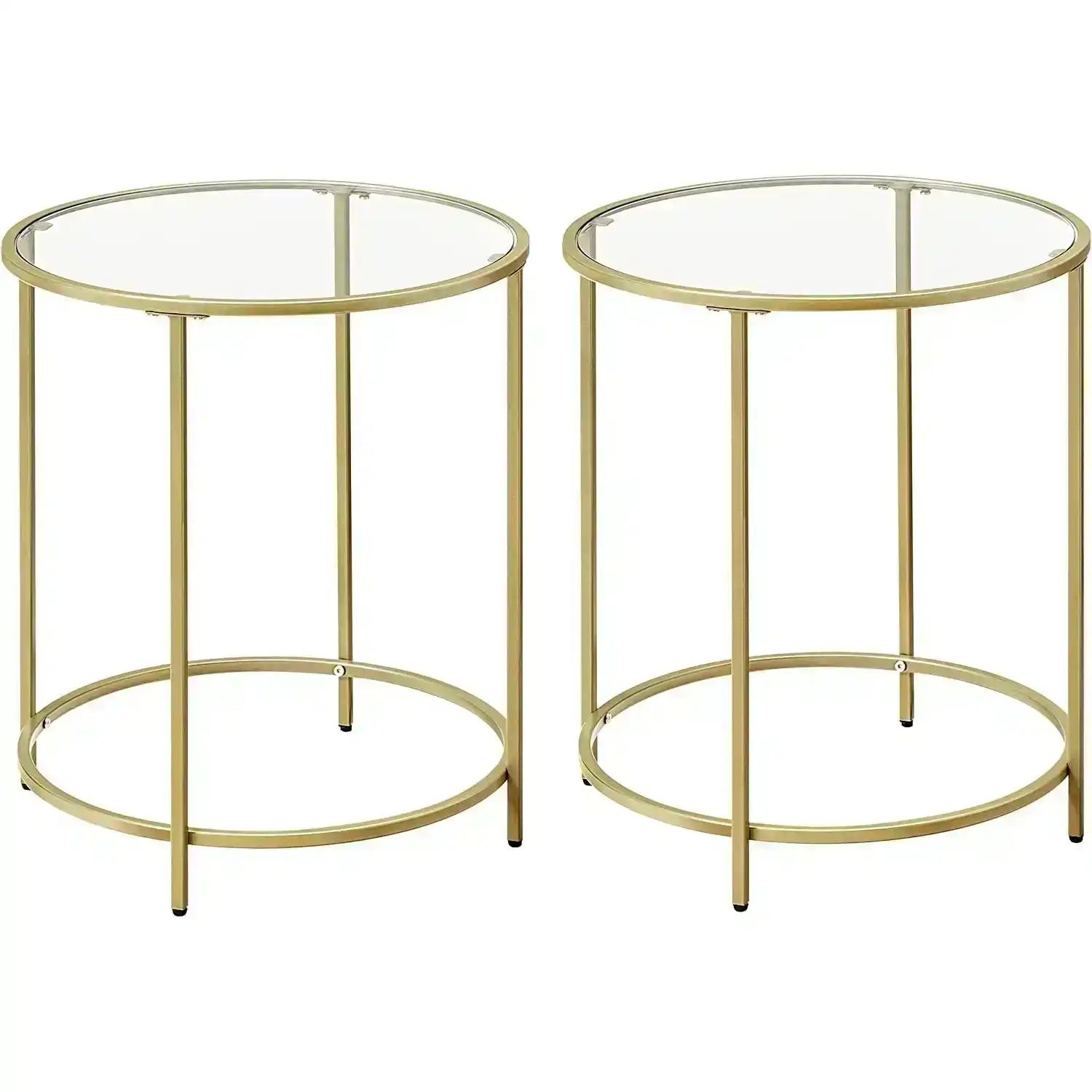 VASAGLE Round Side Tables Set of 2 Tempered Glass with Steel Frame Gold