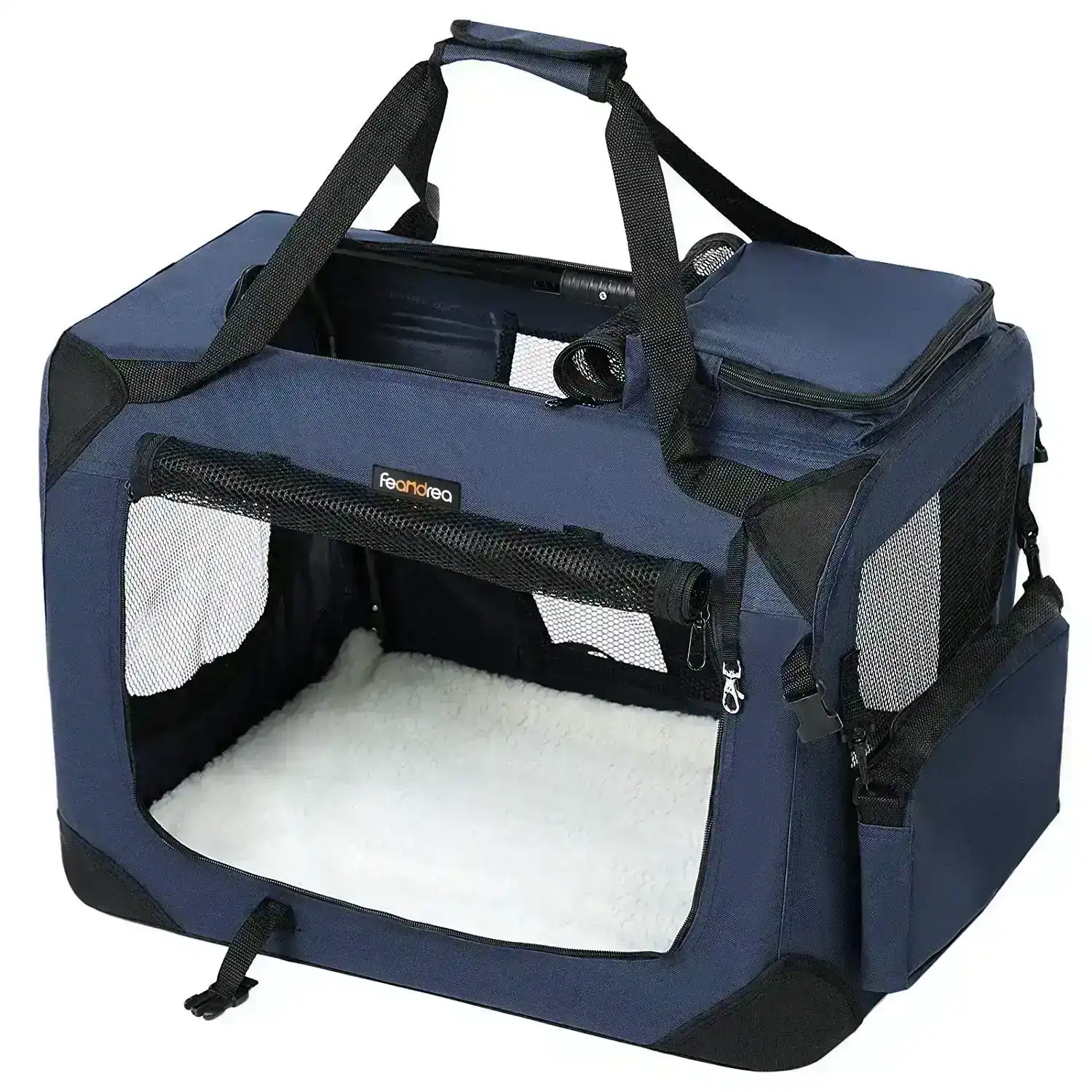 FEANDREA Dog Kennel Transport Box Folding Fabric Pet Carrier 60cm Dark Blue