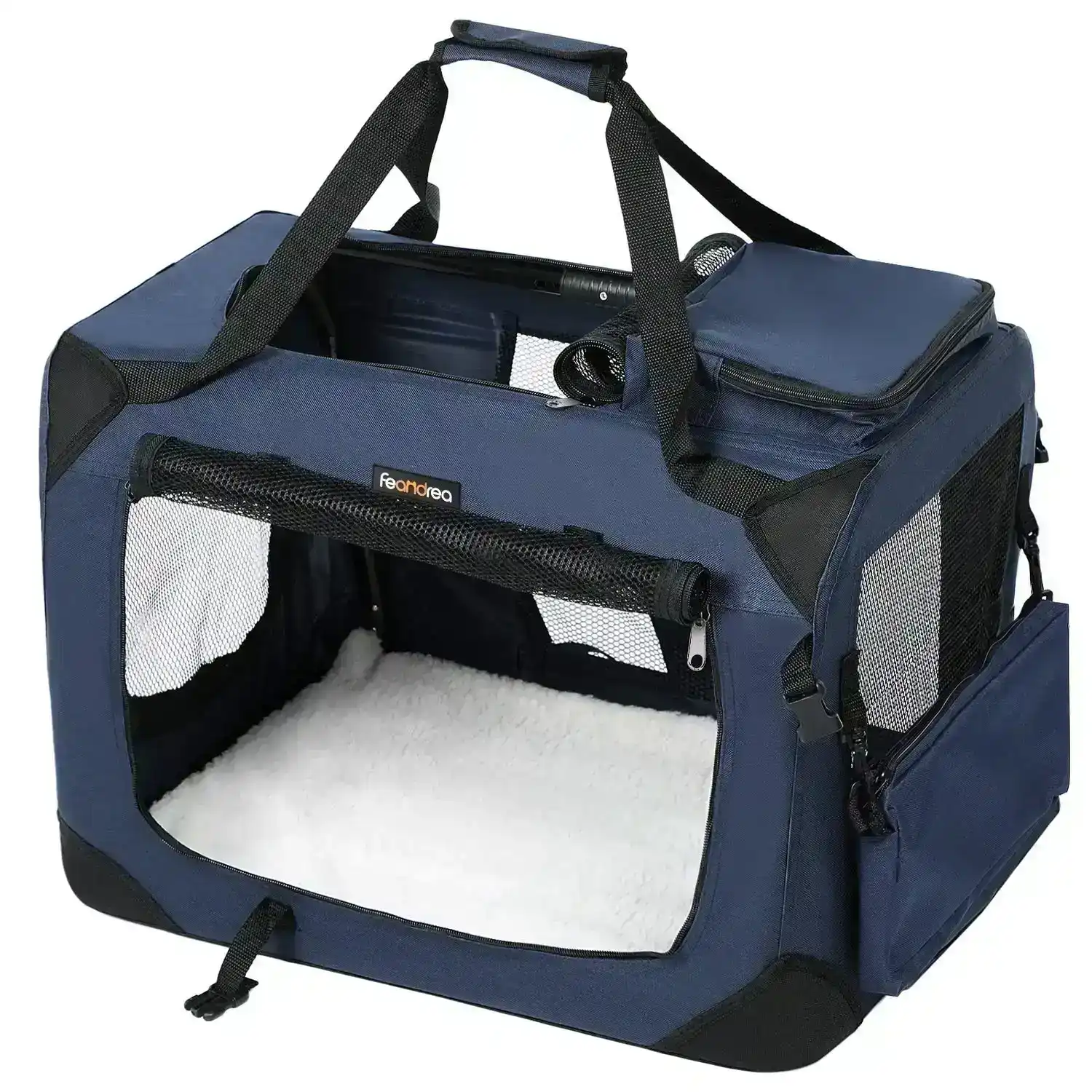 FEANDREA Dog Kennel Transport Box Folding Fabric Pet Carrier 70cm Dark Blue