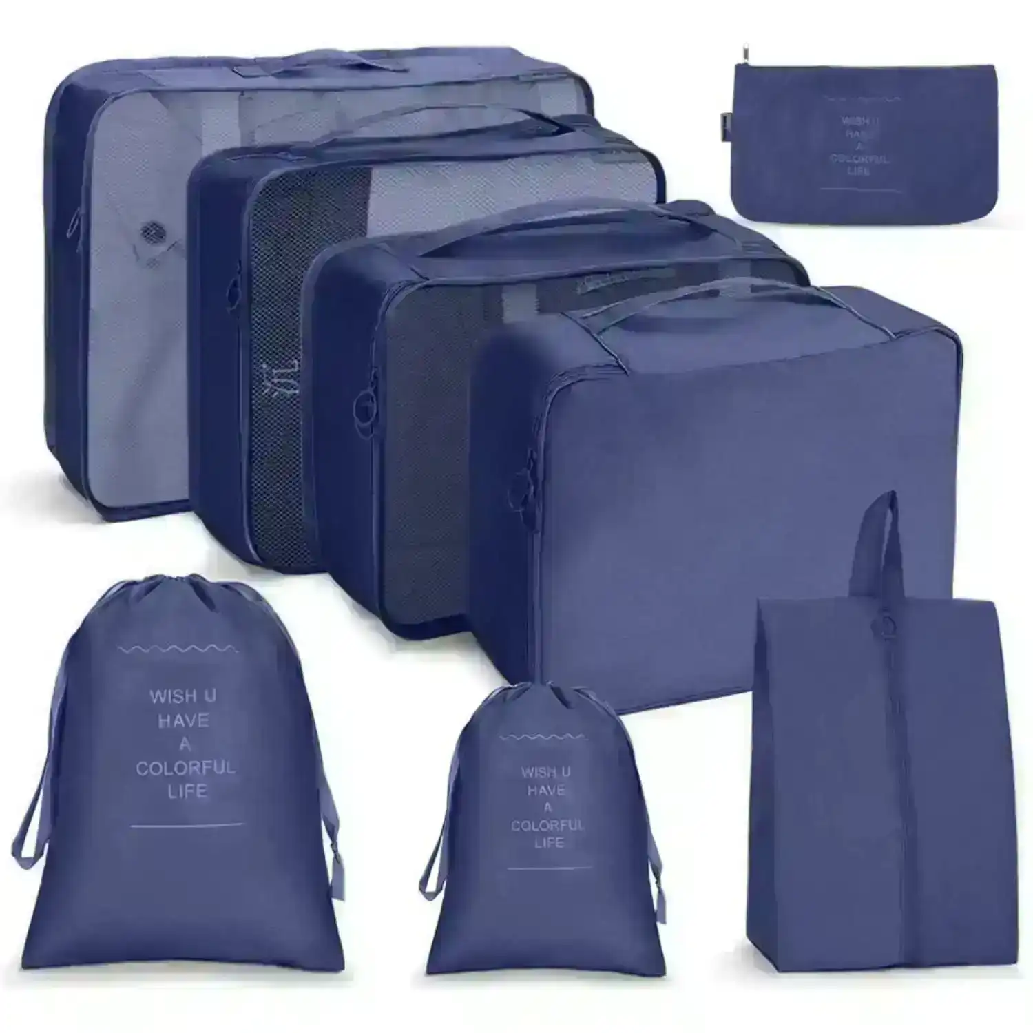 Gominimo 8 Set Packing Cubes Travel Pouches Luggage Organizer Navy Blue
