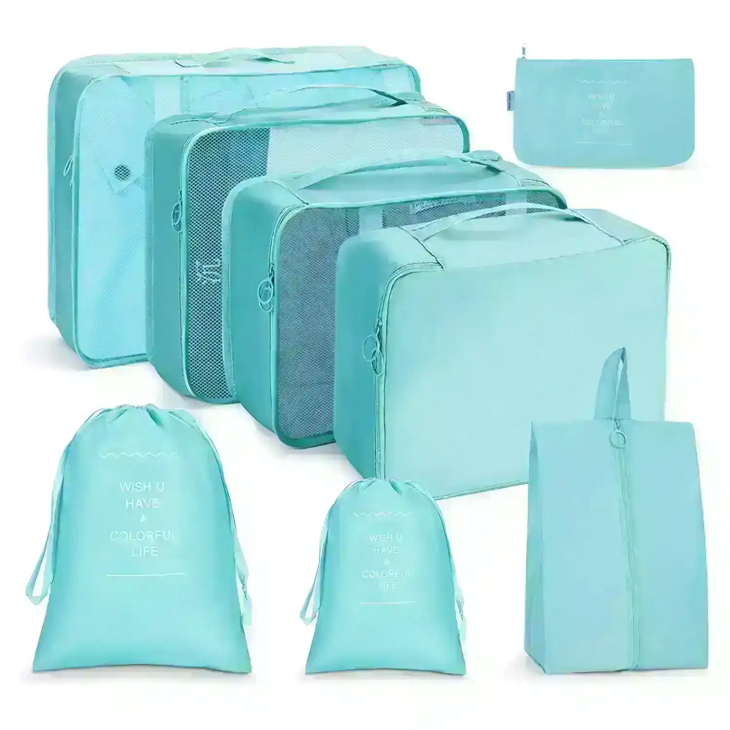 Gominimo 8 Set Packing Cubes Travel Pouches Luggage Organizer Tiffany Blue