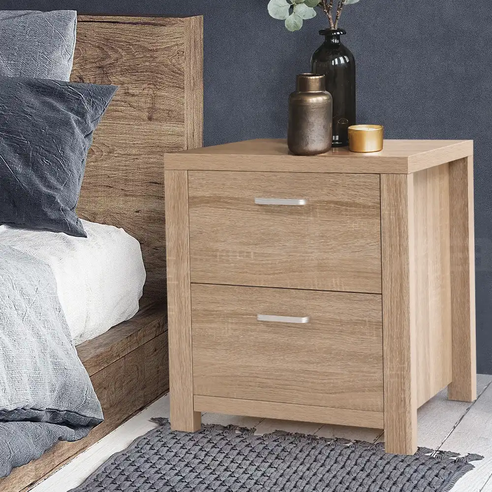 Artiss Bedside Table 2 Drawers - MAXI Wood