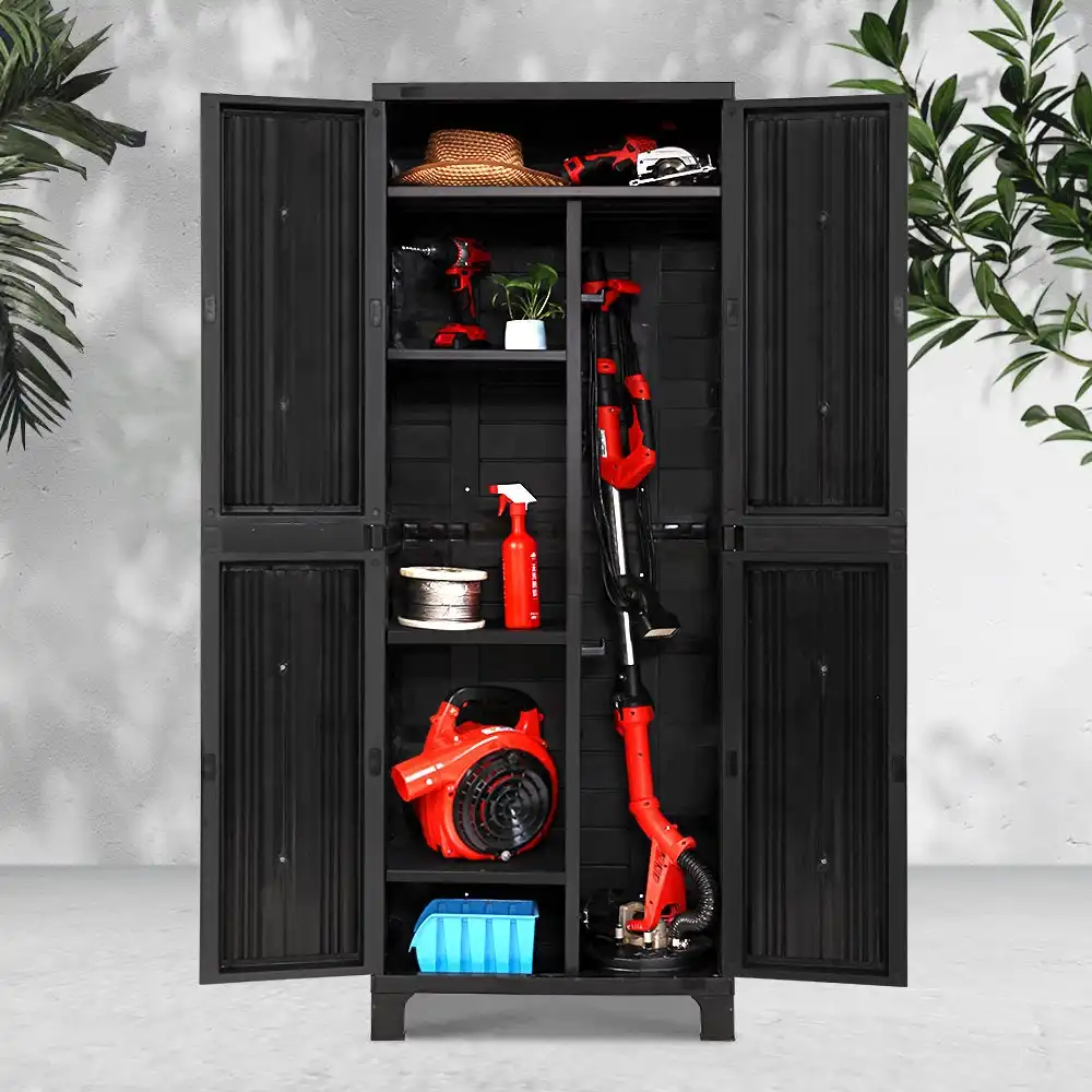 Gardeon Outdoor Storage Cabinet Box Lockable Cupboard Tall Garden Sheds Garage Adjustable Black