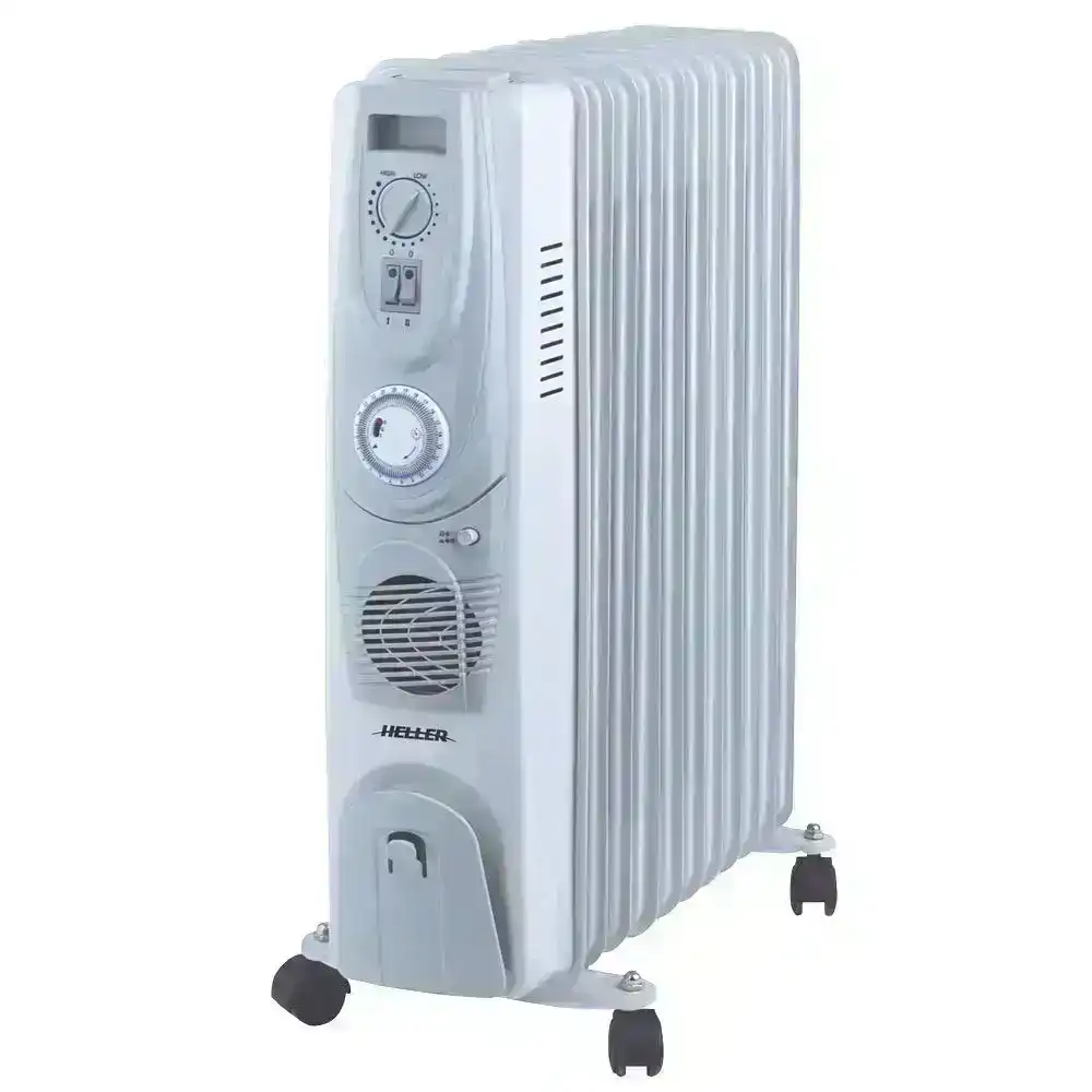 Heller 2400W Electric Portable 11 Fin Oil Heater/Column w/ Timer/Fan/3 Heating