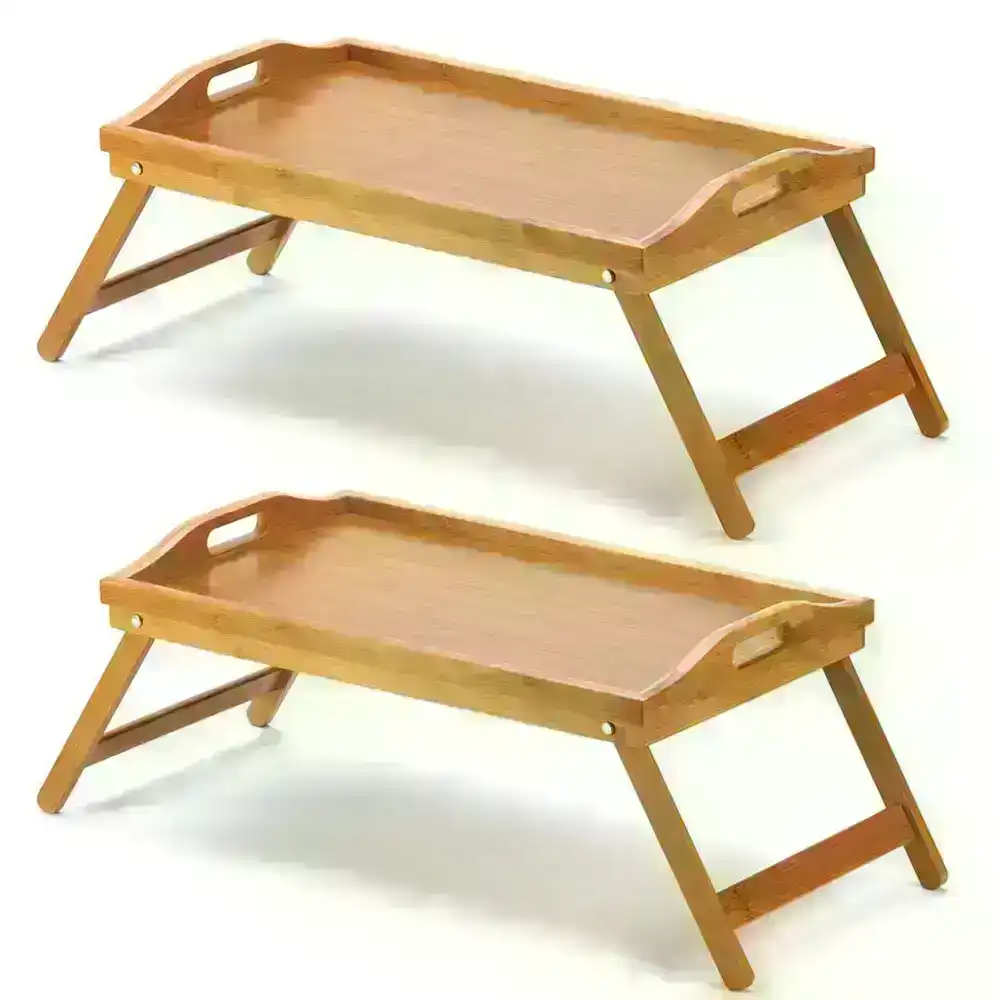 2x Bamboo Folding Food/Breakfast/Dinner Bed Tray Lap Desk Serving Table
