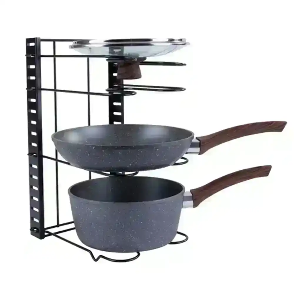 Living Today 38cm Kitchen Pot/Pan/Lid Holder Cupboard Single Organiser Rack BLK