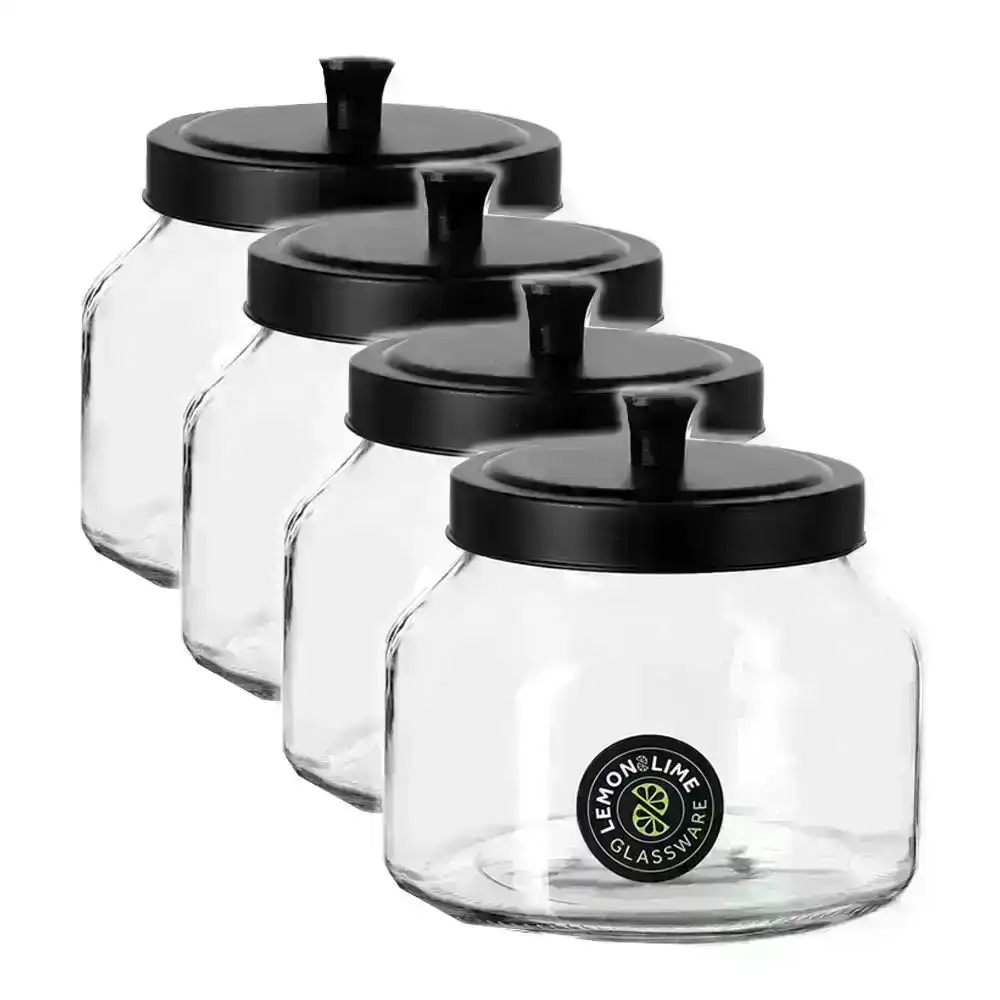 4x Lemon And Lime 1.6L Cosmo Glass Jar Storage Container/Canister Kitchen/Home