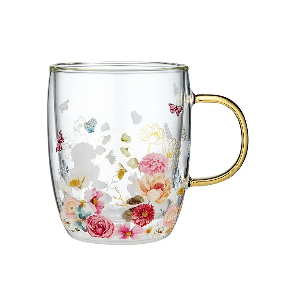 Ashdene 380ml Springtime Soiree Double Walled Glass Clear Flowers Tea Mug/Cup