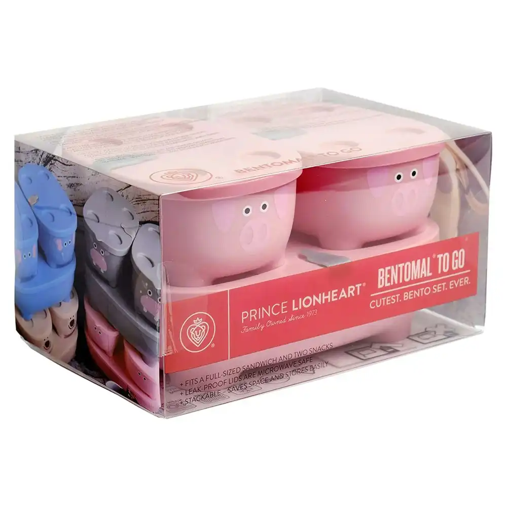 3pc Prince Lionheart 580/250ml Bentomal To Go Pig Bento Kids Food Box Lunch Set