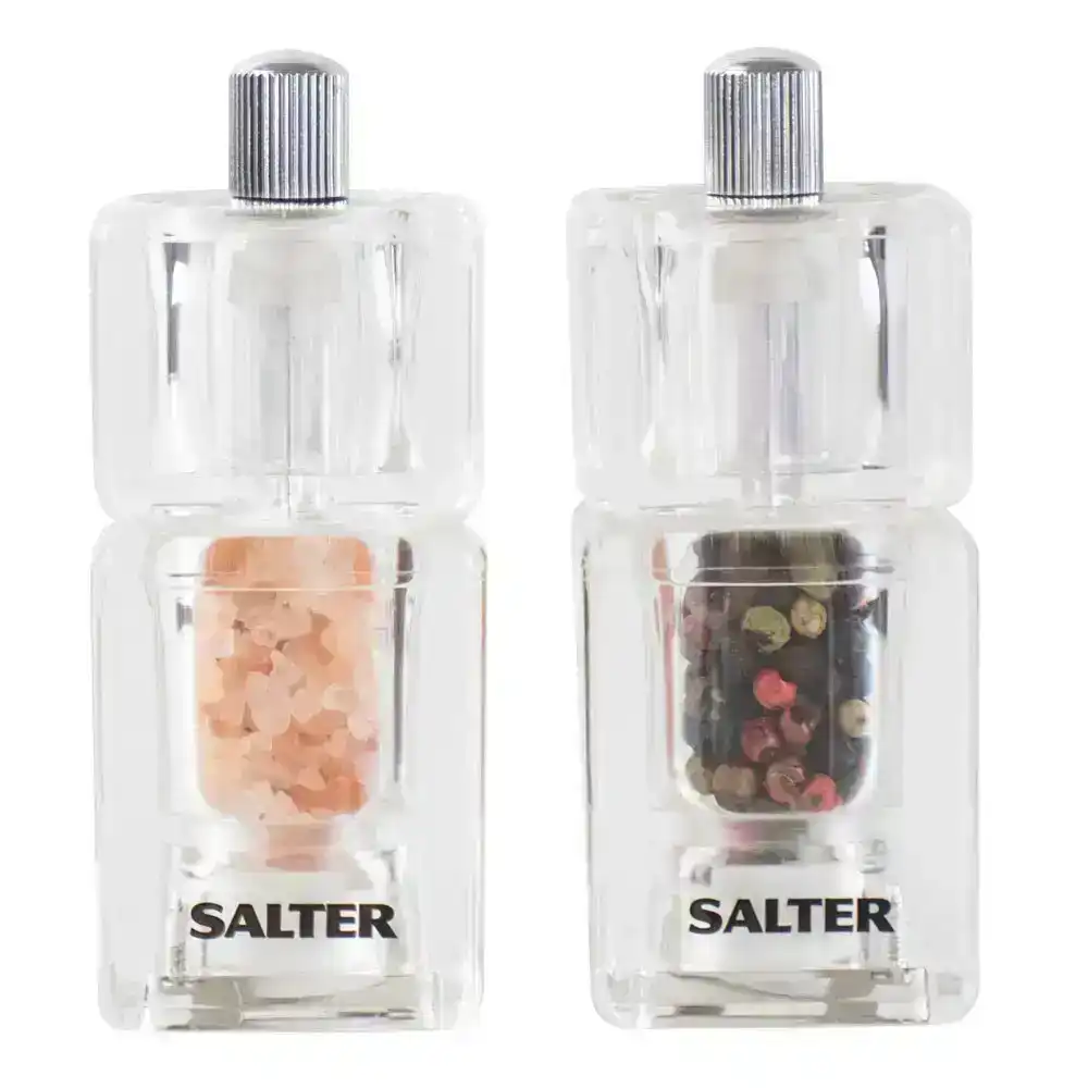 Salter Kitchen Mini Manual Acrylic Salt & Pepper Mills Grinder Mill Set Clear