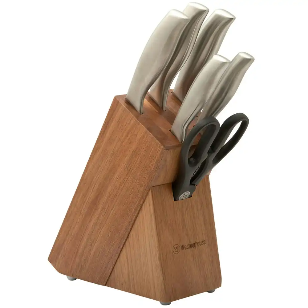 7pc Westinghouse Stainless Steel Kitchen Cutting Knife/Scissor Acacia Block Set