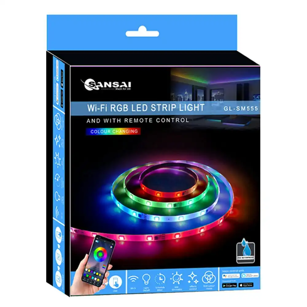 Sansai 5m Waterproof Smart WiFi RGB LED 5050 Strip Light/Remote for iOS/Android