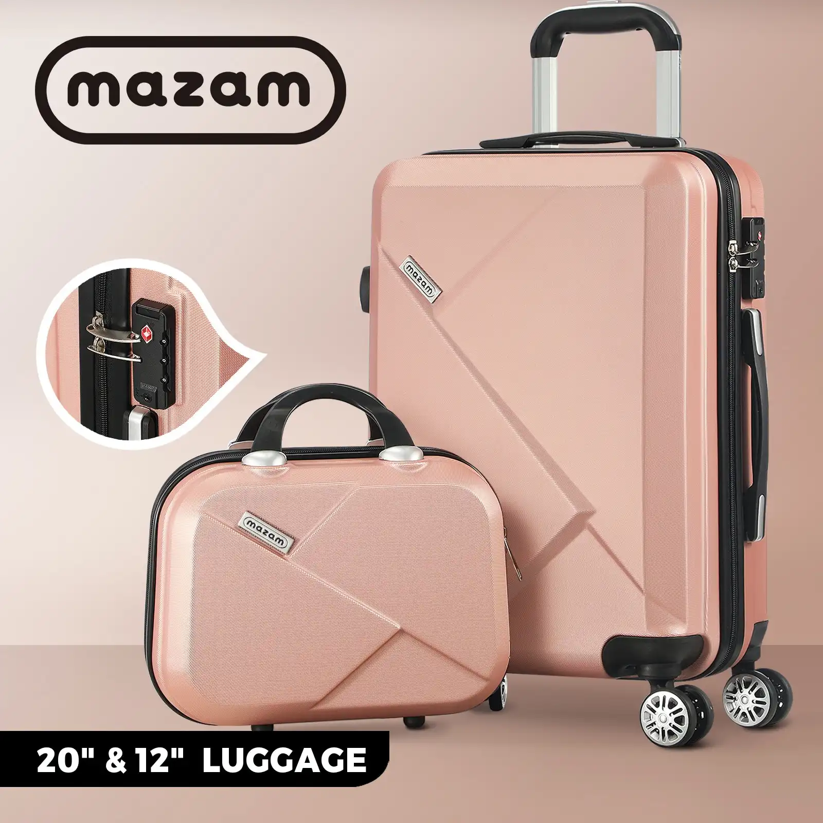 Mazam 2PCS Luggage Suitcase Trolley Set Travel TSA Lock Storage Hard Case Pink