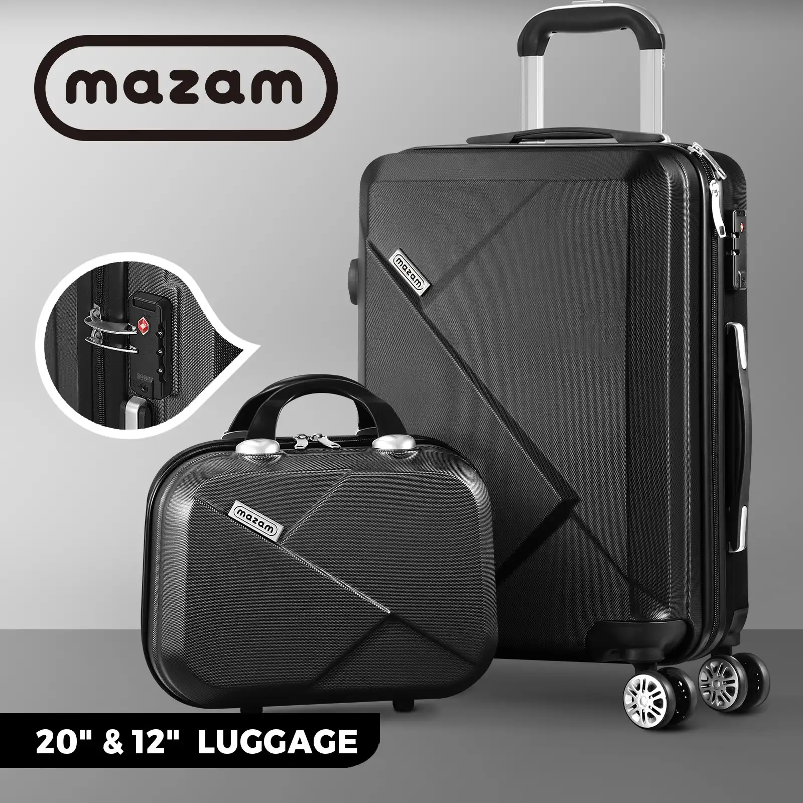 Mazam 2PCS Luggage Suitcase Trolley Set Travel TSA Lock Storage Hard Case Black